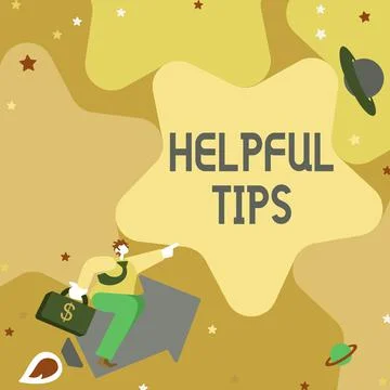 Text showing inspiration Helpful Tips. Word for Ask an Expert Solutions Hints Stock Illustration