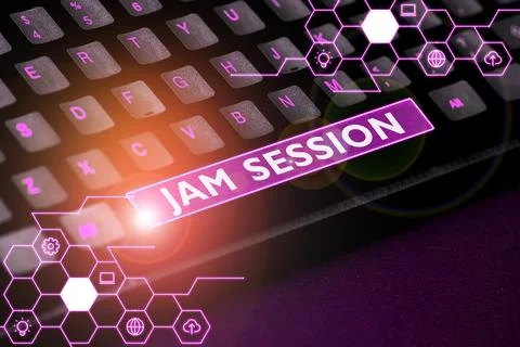 Text showing inspiration Jam Session. Word Written on impromptu performance by a Foto stock