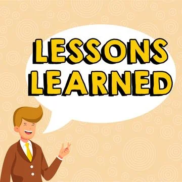 Text showing inspiration Lessons Learned. Concept meaning Promote share and use Illustrazione stock