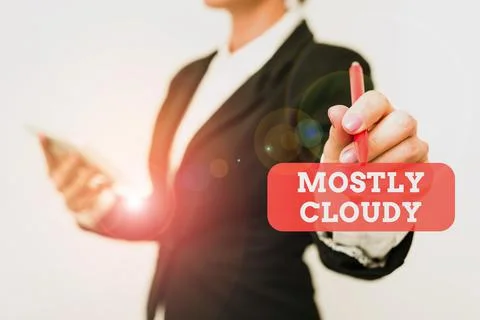 Text showing inspiration Mostly Cloudy. Word Written on Shadowy Vaporous Foggy Foto stock