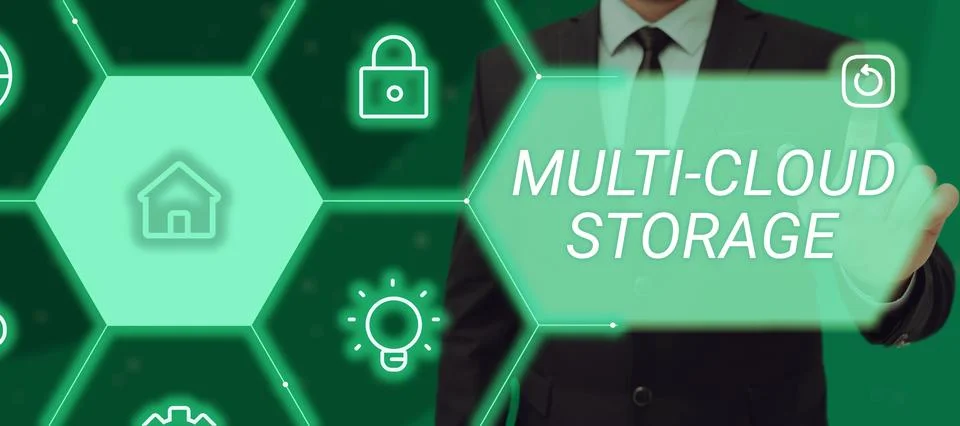Text showing inspiration Multi Cloud Storage. Word for use of multiple cloud 写真素材