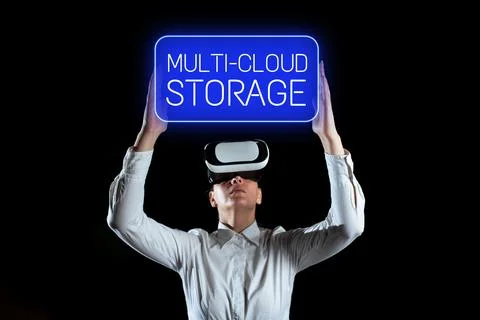 Text showing inspiration Multi Cloud Storage. Business approach use of multiple 스톡 사진
