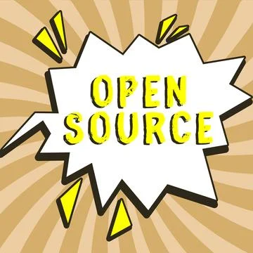 Text showing inspiration Open Source. Conceptual photo denoting software which Illustrazione stock