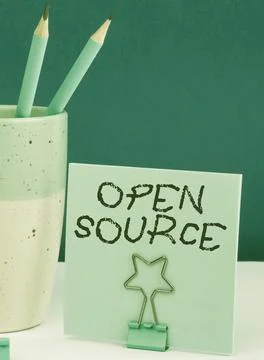 Text showing inspiration Open Source. Business showcase contains the source code 写真素材