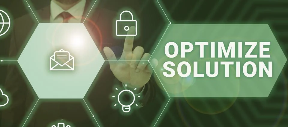 Text showing inspiration Optimize Solution. Business overview process of finding Stock Photos