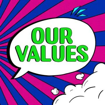 Text showing inspiration Our Values. Business approach list of morals companies Stock Illustration