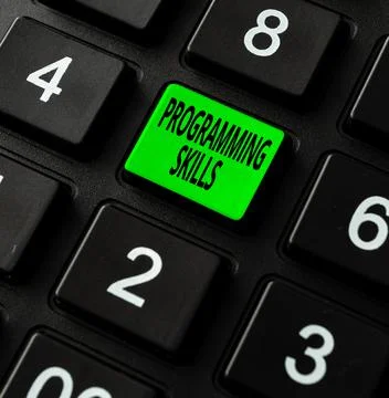 Text showing inspiration Programming Skills. Business overview skills vital to Stock Photos