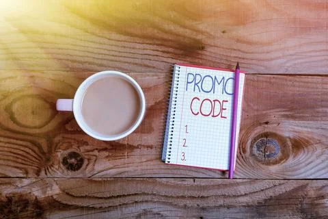Text showing inspiration Promo Code. Conceptual photo letters or numbers that 库存照片