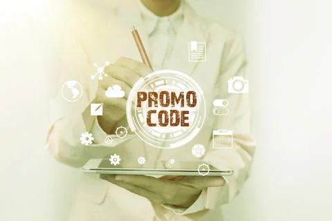Text showing inspiration Promo Code. Conceptual photo digital numbers that give Foto stock