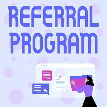 Text showing inspiration Referral Program. Business overview sending own patient Illustrazione stock