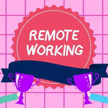 Text showing inspiration Remote Working. Word Written on situation in which an Illustrazione stock