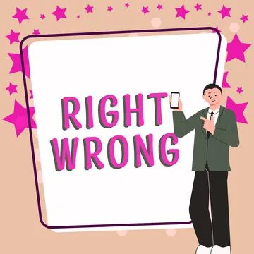 Text showing inspiration Right Wrong. Conceptual photo choose between two Illustrazione stock