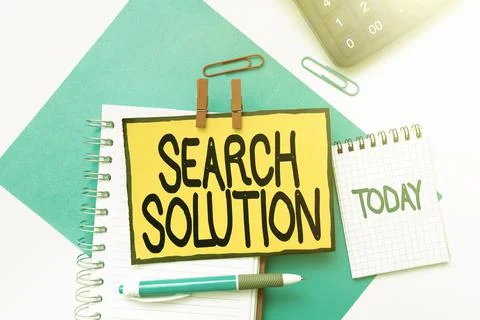 Text showing inspiration Search Solution. Word for an action or process of Stock Photos