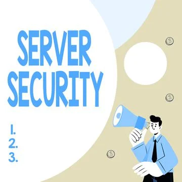 Text showing inspiration Server Security. Word for web server that guarantees 库存插图