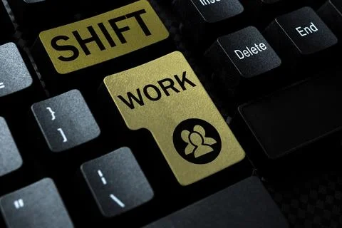 Text showing inspiration Shift Work. Word Written on work comprising periods in Stock Photos