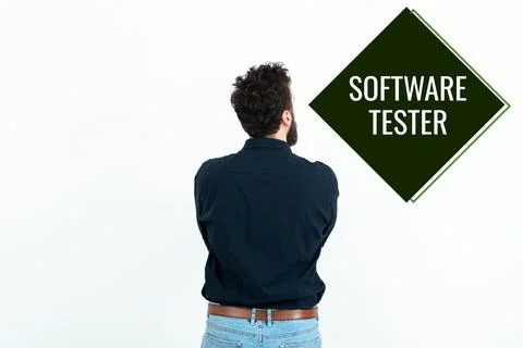 Text showing inspiration Software Tester. Word Written on implemented to protect Stock Photos