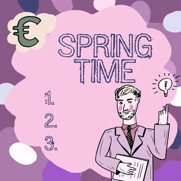 Text showing inspiration Spring Time. Word for temperate season of the year Stock Illustration