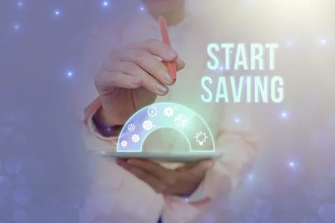 Text showing inspiration Start Saving. Concept meaning money that a person keeps Stockfoto's