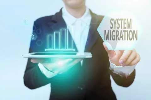 Text showing inspiration System Migration. Business showcase moving from the use Photos