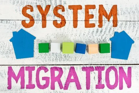Text showing inspiration System Migration. Business approach moving from the use Photos