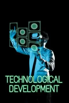Text showing inspiration Technological Development. Word for Invention or 스톡 사진
