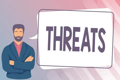 Text showing inspiration Threats. Word Written on Statement of an intention to Illustrazione stock