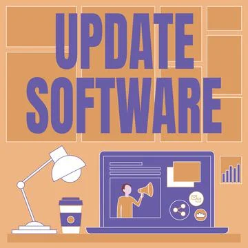 Text showing inspiration Update Software. Business concept adds minor software Illustrazione stock