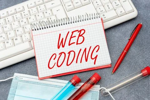 Text showing inspiration Web Coding. Concept meaning work involved in developing Stock Photos