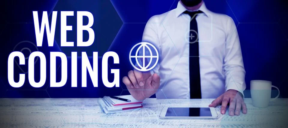 Text showing inspiration Web Coding. Word Written on work involved in developing Foto stock