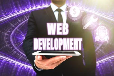 Text showing inspiration Web Development. Business approach dealing with Foto stock