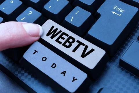 Text showing inspiration Webtv. Concept meaning Internet transmission programs Stock Photos