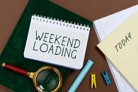 Text showing inspiration Weekend Loading. Conceptual photo Starting Friday party 스톡 사진