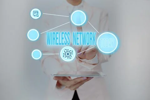 Text showing inspiration Wireless Network. Business overview computer network Stock Photos