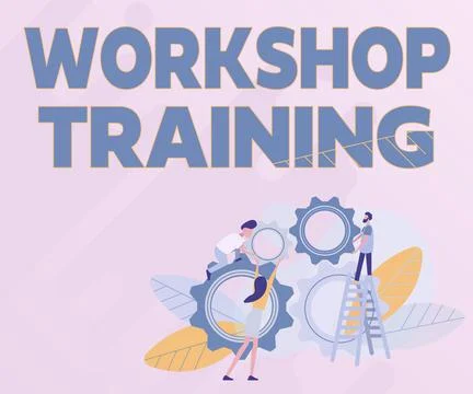 Text showing inspiration Workshop Training. Business showcase participants carry Illustrazione stock