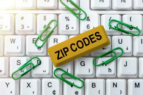 Text showing inspiration Zip Codes. Word Written on numbers added to a postal Foto stock