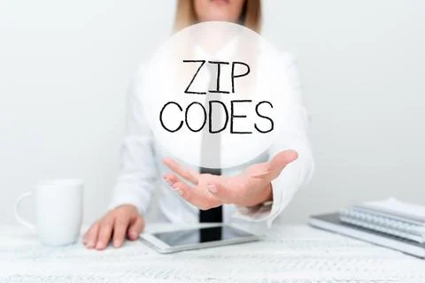 Text showing inspiration Zip Codes. Conceptual photo numbers added to a postal Foto stock