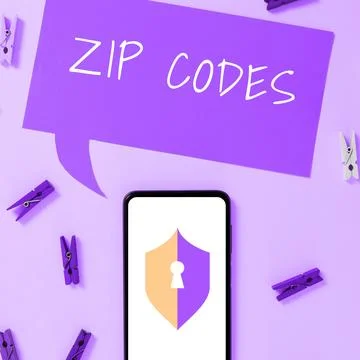 Text showing inspiration Zip Codes. Business idea numbers added to a postal Foto stock