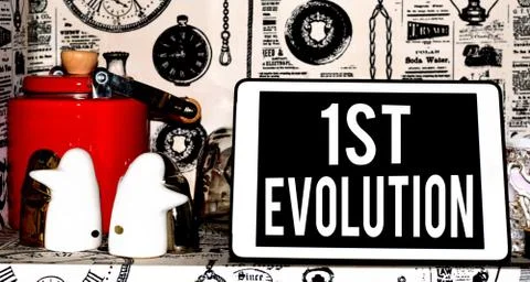 Text sign showing 1St Evolution. Conceptual photo Change in the genetic features 스톡 사진