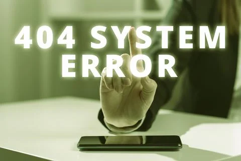 Text sign showing 404 System Errormessage appears when website is down and cant Foto stock