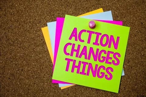 Text sign showing Action Changes Things. Conceptual photo improve yourself Do Stock Photos