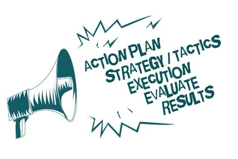Text sign showing Action Plan Strategy Tactics Execution Evaluate Results Stock Illustration