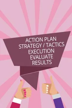 Text sign showing Action Plan Strategy Tactics Execution Evaluate Results Stock Illustration