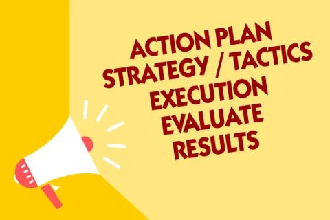 Text sign showing Action Plan Strategy Tactics Execution Evaluate Results Stock Illustration