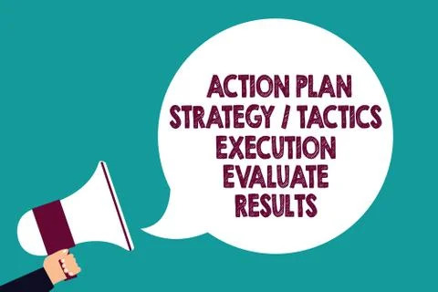Text sign showing Action Plan Strategy Tactics Execution Evaluate Results Stock Illustration