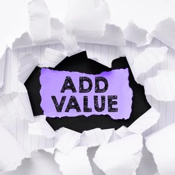 Text sign showing Add Value. Word for an improvement or addition to something Stock Photos