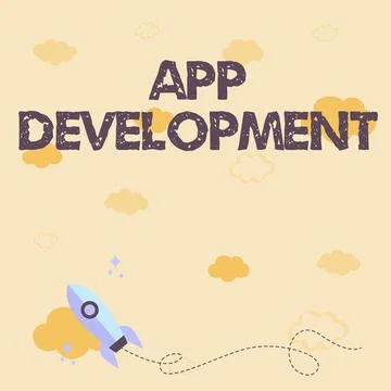 Text sign showing App Development. Concept meaning Development services for Ilustración de archivo