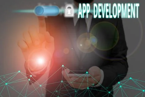 Text sign showing App Development. Conceptual photo the act or process by which Stockfoto's