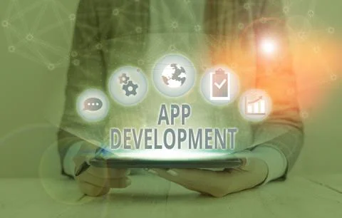 Text sign showing App Development. Conceptual photo the act or process by which Stockfoto's