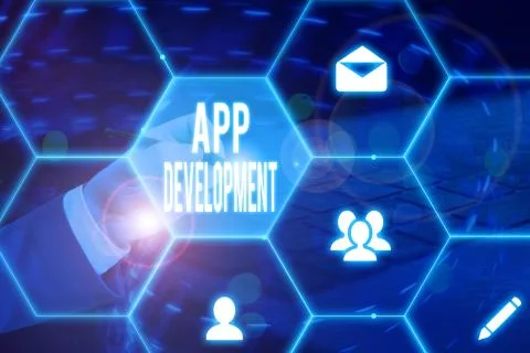 Text sign showing App Development. Conceptual photo the act or process by which 库存照片