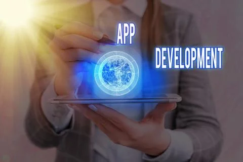 Text sign showing App Development. Conceptual photo Development services for Stock Photos